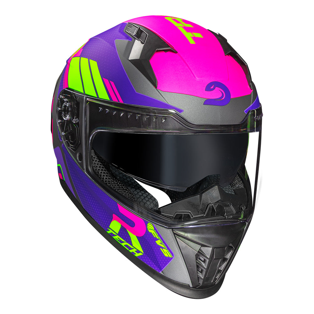 CAPACETE RACE TECH VOLT TRACK FOSCO TITANIUM E ROXO + ÓCULOS INTERNO