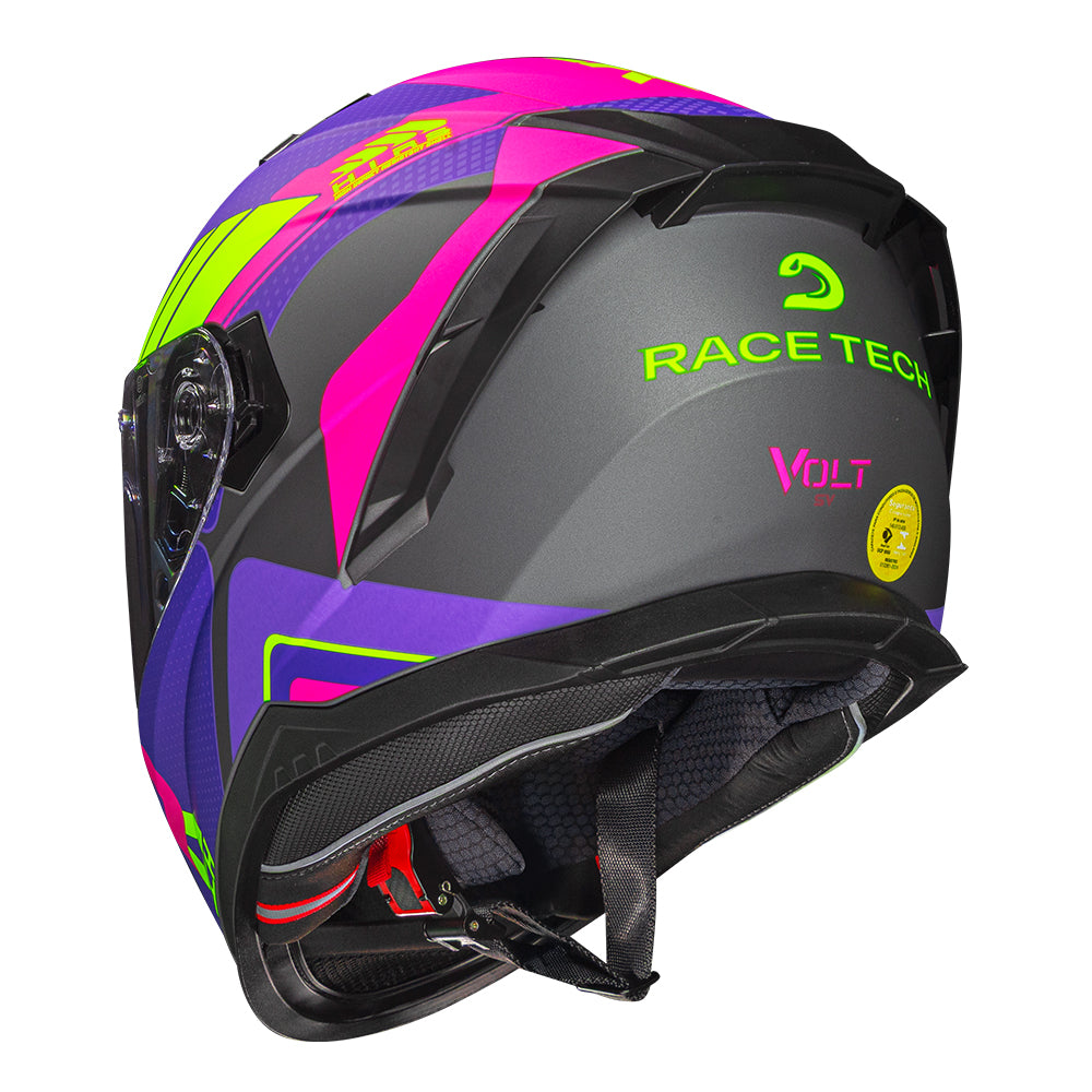 CAPACETE RACE TECH VOLT TRACK FOSCO TITANIUM E ROXO + ÓCULOS INTERNO