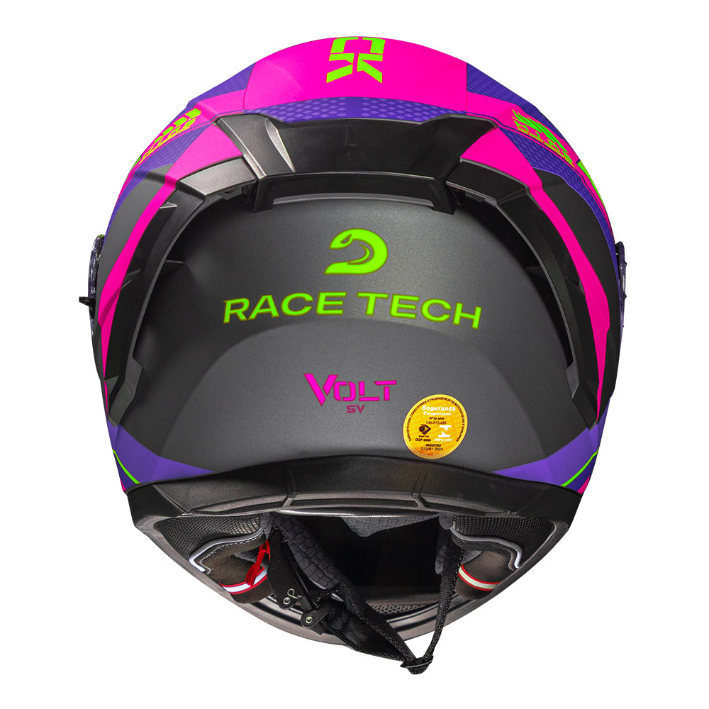 CAPACETE RACE TECH VOLT TRACK FOSCO TITANIUM E ROXO + ÓCULOS INTERNO