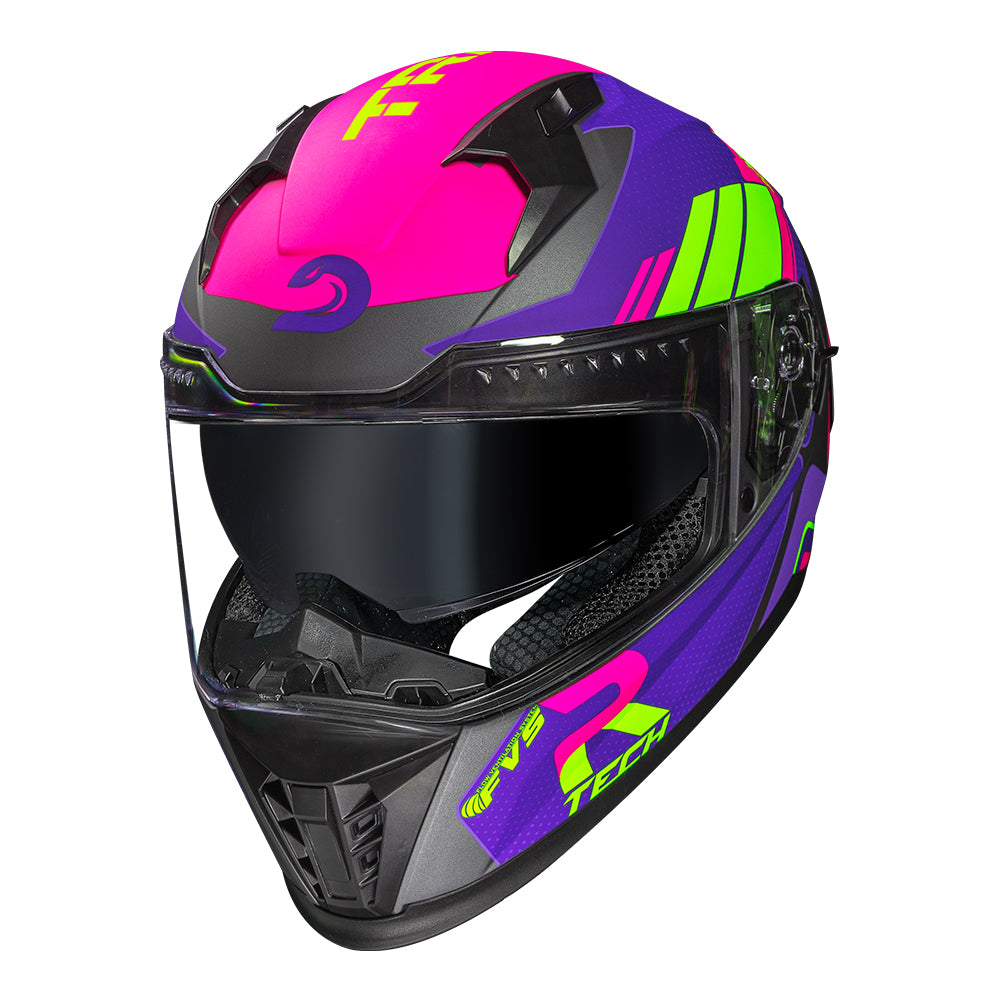 CAPACETE RACE TECH VOLT TRACK FOSCO TITANIUM E ROXO + ÓCULOS INTERNO