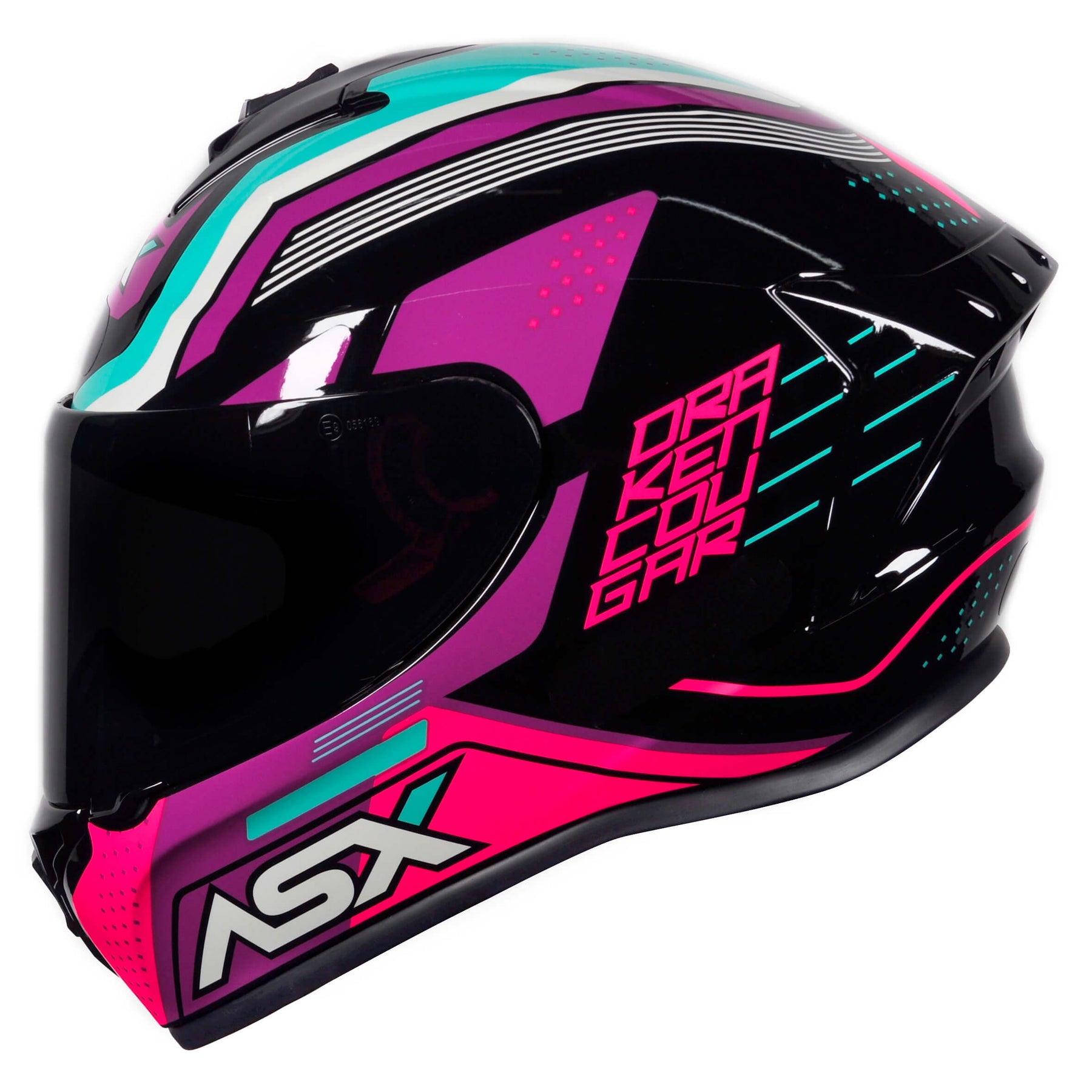 CAPACETE ASX DRAKEN COUGAR BRILHO PRETO ROSA TIFFANY