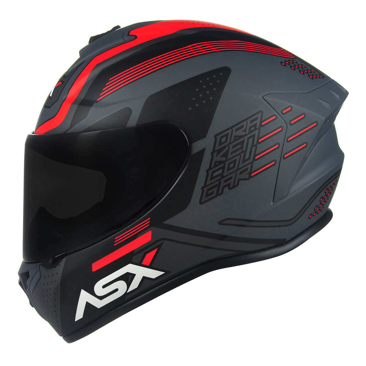 CAPACETE ASX DRAKEN COUGAR FOSCO CINZA PRETO VERMELHO