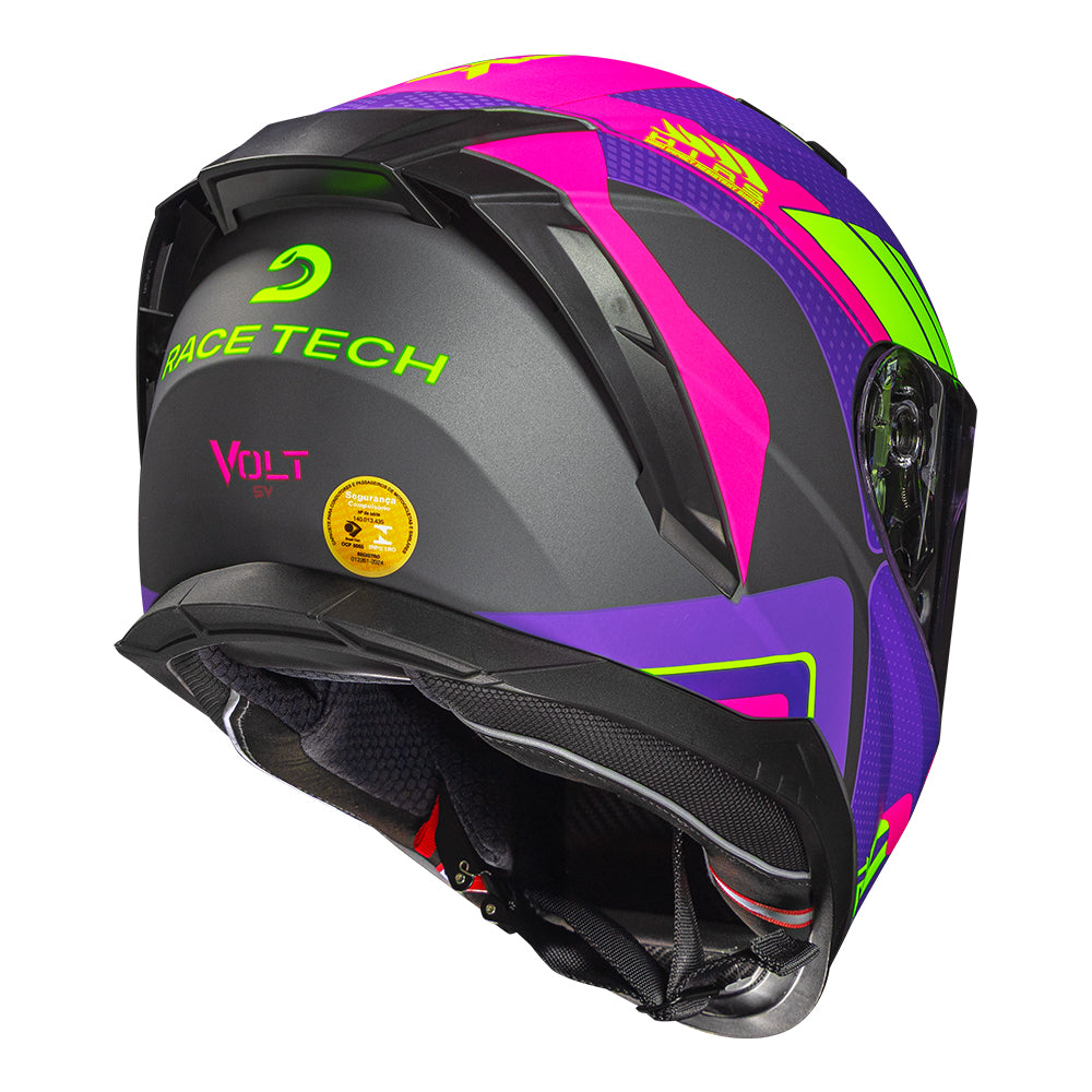 CAPACETE RACE TECH VOLT TRACK FOSCO TITANIUM E ROXO + ÓCULOS INTERNO