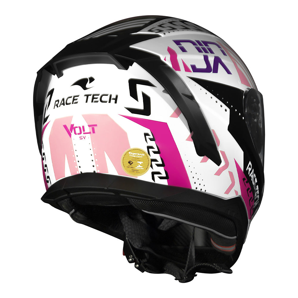CAPACETE RACE TECH VOLT NINJA BRANCO E ROSA + ÓCULOS INTERNO