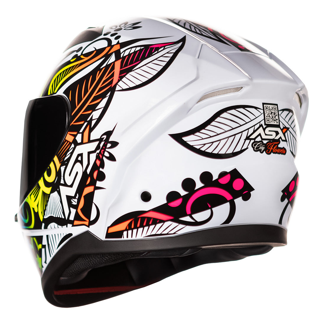 CAPACETE ASX CITY FLOWERS BRILHO BRANCO PRETO COLOR