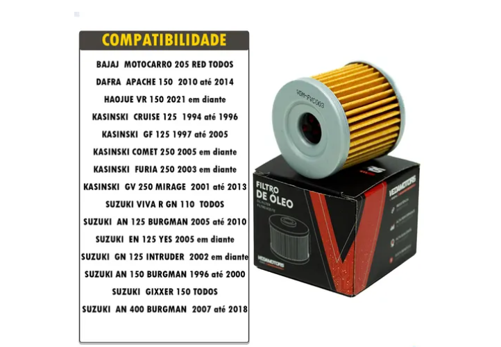 Filtro Óleo Yes 125 Intruder 125 Burgman Apache150 Comet250