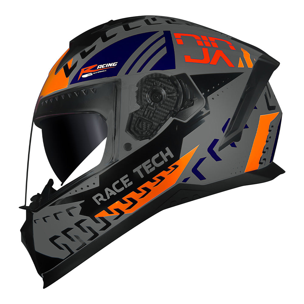 CAPACETE RACE TECH VOLT NINJA PRATA E AZUL + ÓCULOS INTERNO