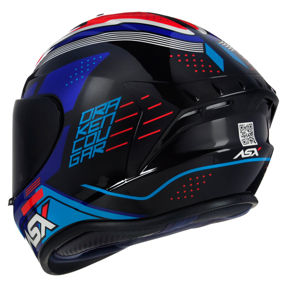 CAPACETE ASX DRAKEN COUGAR BRILHO PRETO AZUL VERMELHO