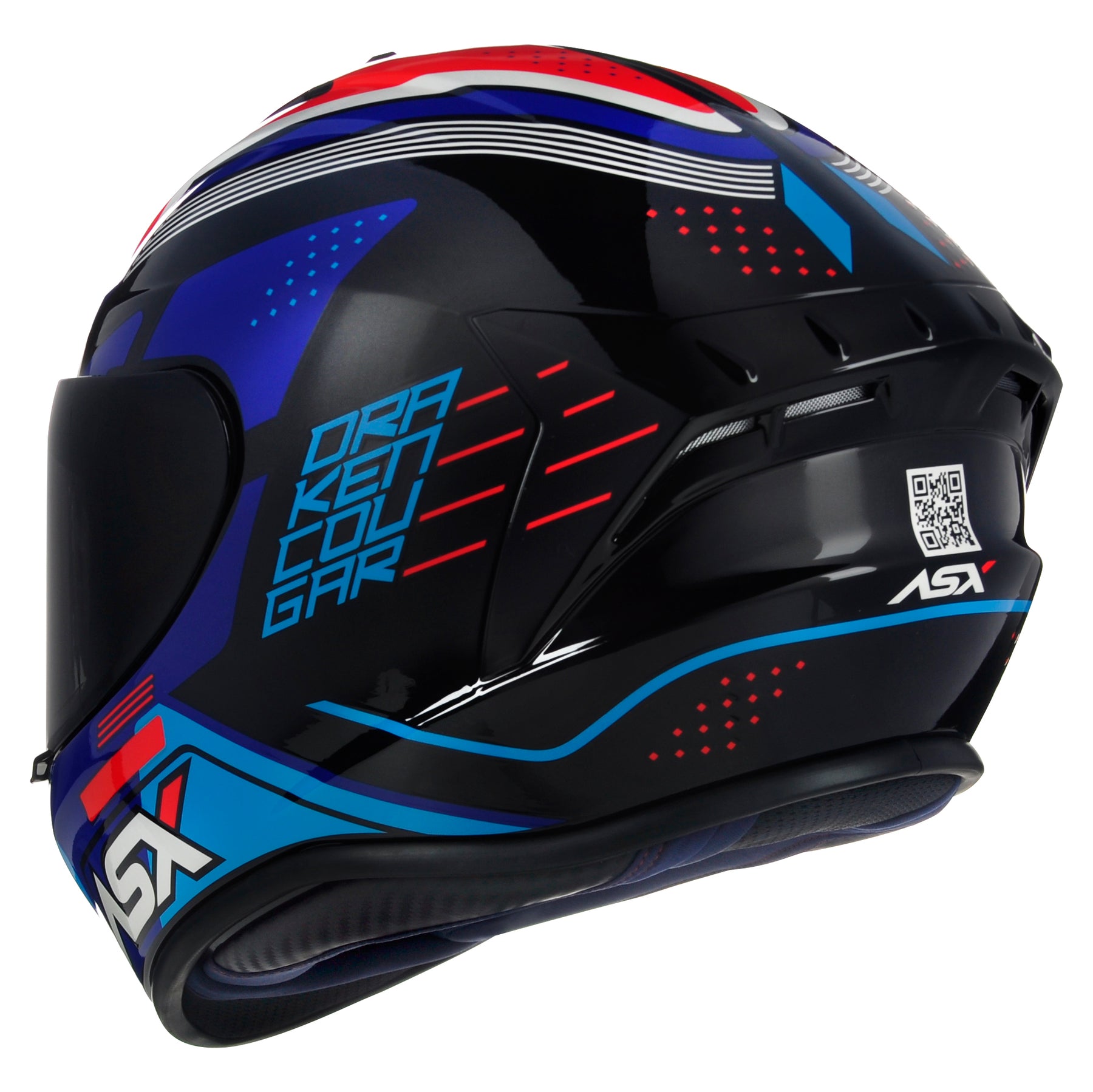 CAPACETE ASX DRAKEN COUGAR BRILHO PRETO AZUL VERMELHO