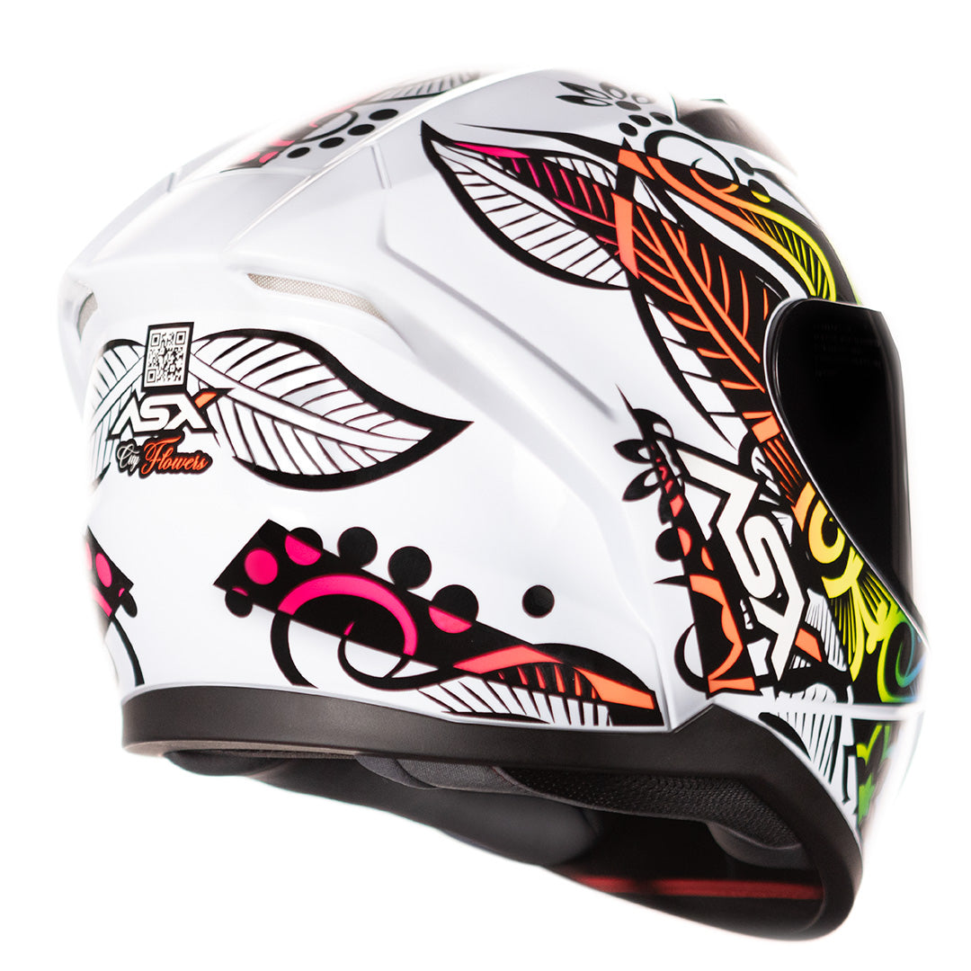CAPACETE ASX CITY FLOWERS BRILHO BRANCO PRETO COLOR