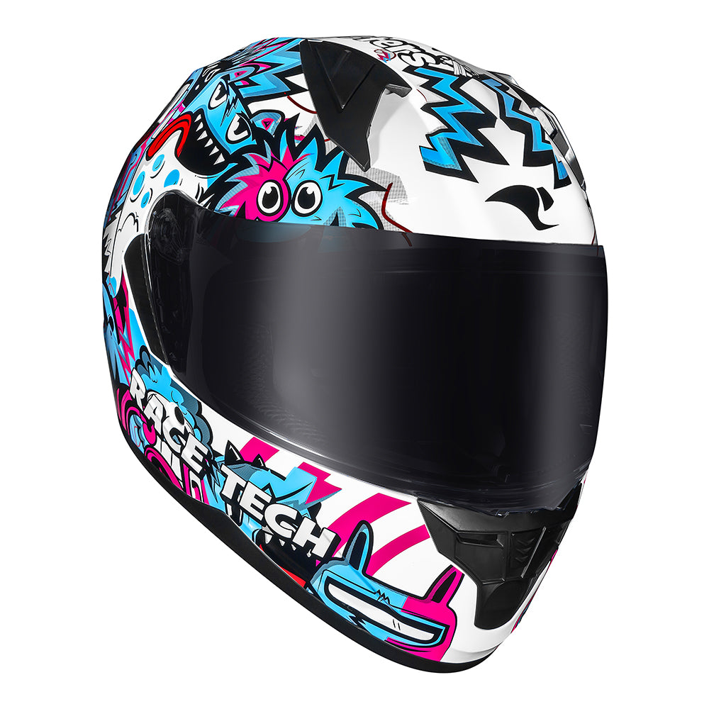 CAPACETE RACE TECH SECTOR MONSTERS BRANCO E AZUL