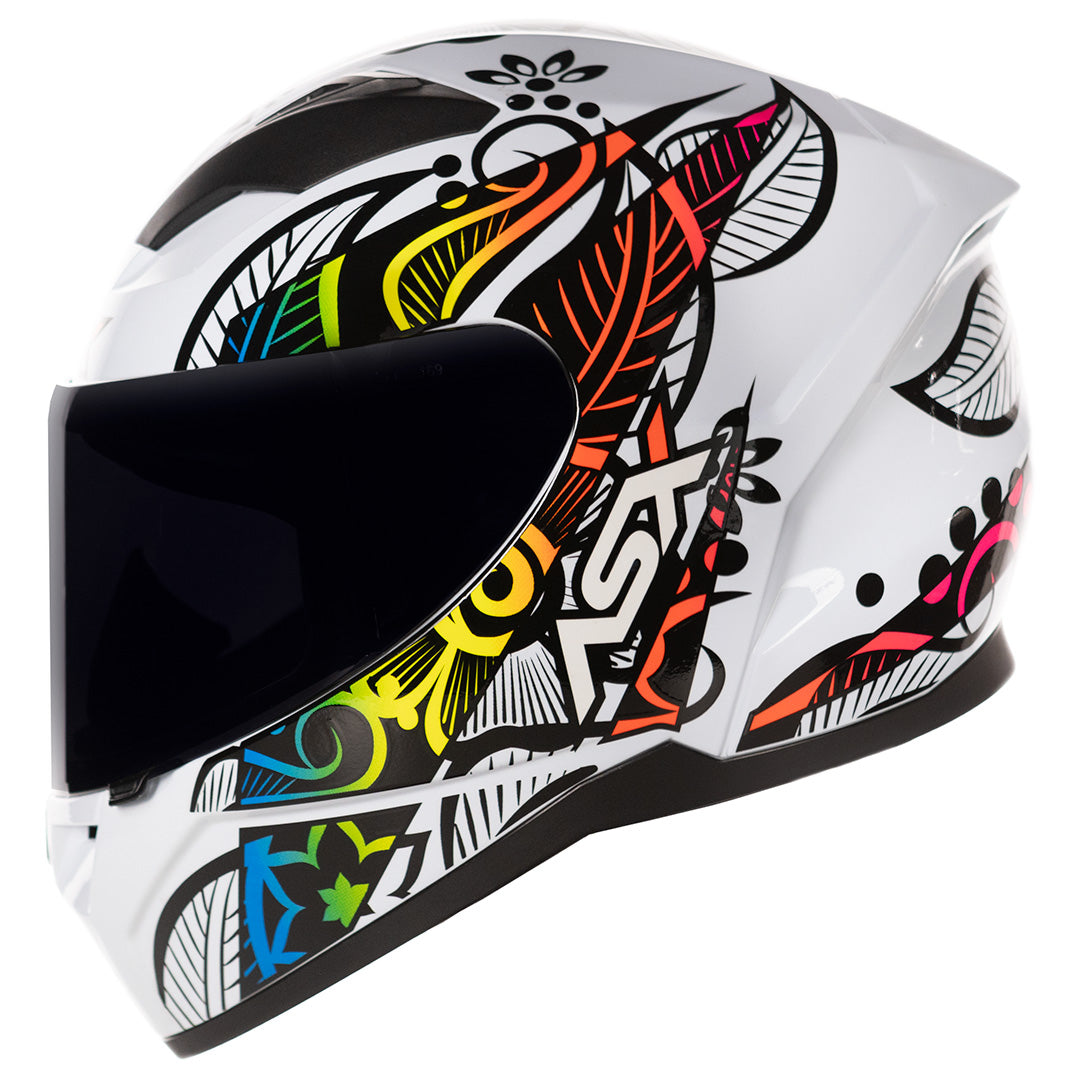 CAPACETE ASX CITY FLOWERS BRILHO BRANCO PRETO COLOR