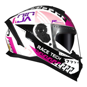 CAPACETE RACE TECH VOLT NINJA BRANCO E ROSA + ÓCULOS INTERNO