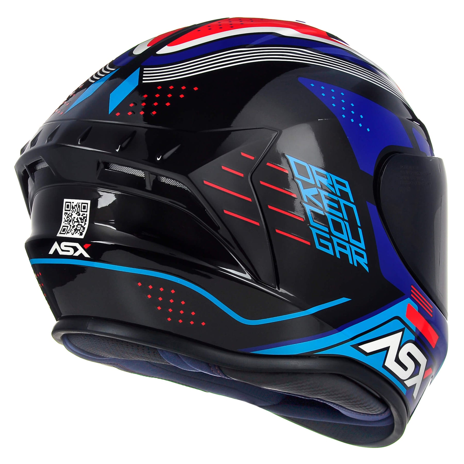 CAPACETE ASX DRAKEN COUGAR BRILHO PRETO AZUL VERMELHO