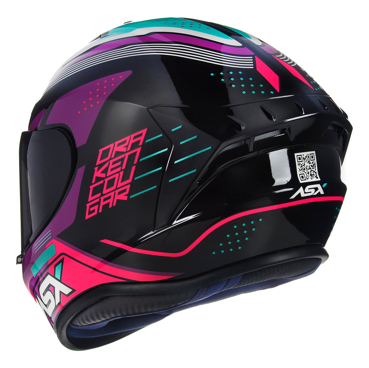 CAPACETE ASX DRAKEN COUGAR BRILHO PRETO ROSA TIFFANY