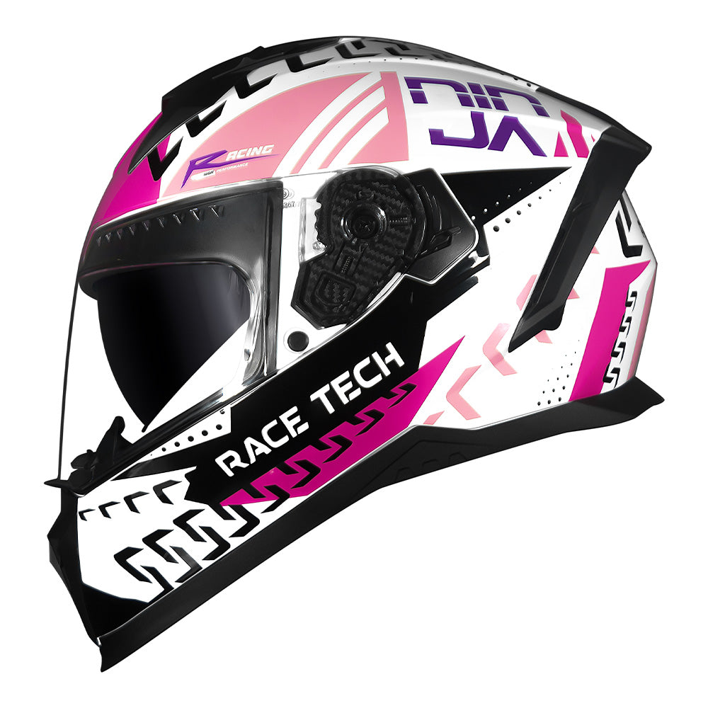 CAPACETE RACE TECH VOLT NINJA BRANCO E ROSA + ÓCULOS INTERNO