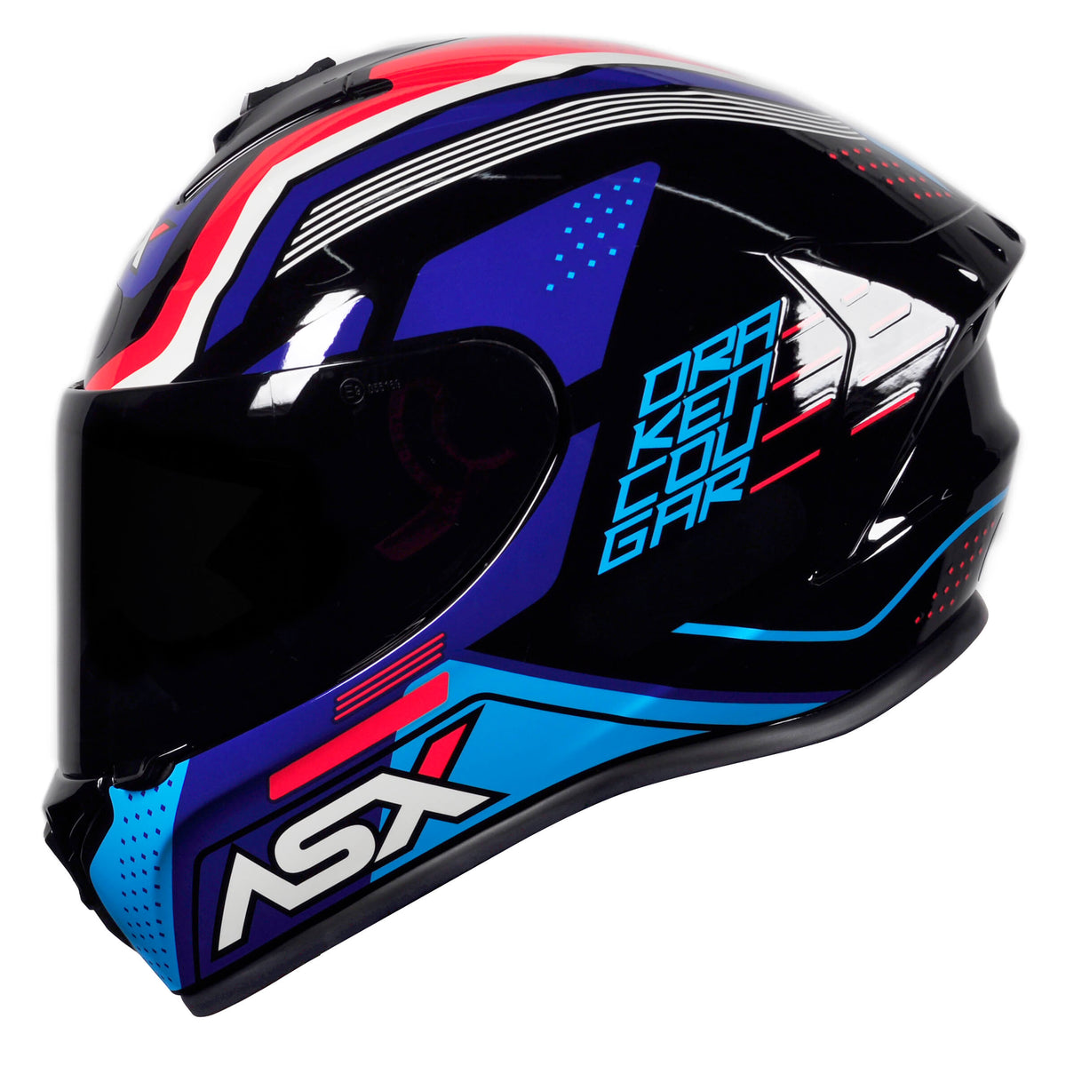 CAPACETE ASX DRAKEN COUGAR BRILHO PRETO AZUL VERMELHO