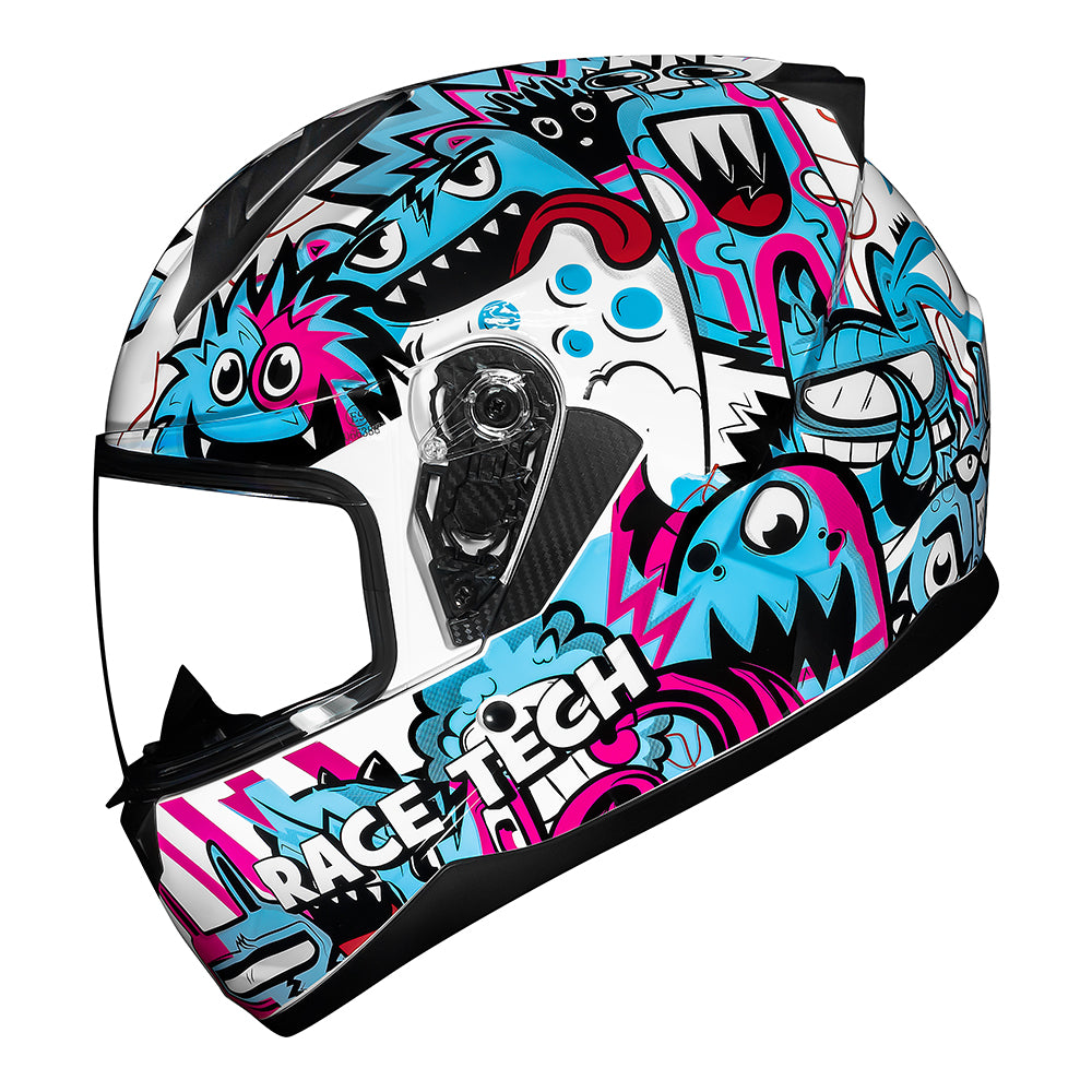 CAPACETE RACE TECH SECTOR MONSTERS BRANCO E AZUL