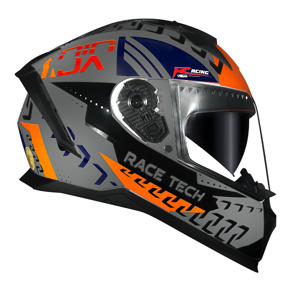 CAPACETE RACE TECH VOLT NINJA PRATA E AZUL + ÓCULOS INTERNO