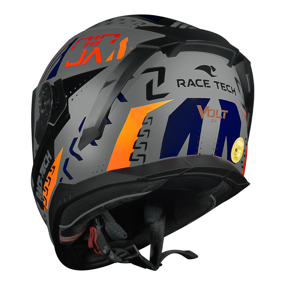 CAPACETE RACE TECH VOLT NINJA PRATA E AZUL + ÓCULOS INTERNO