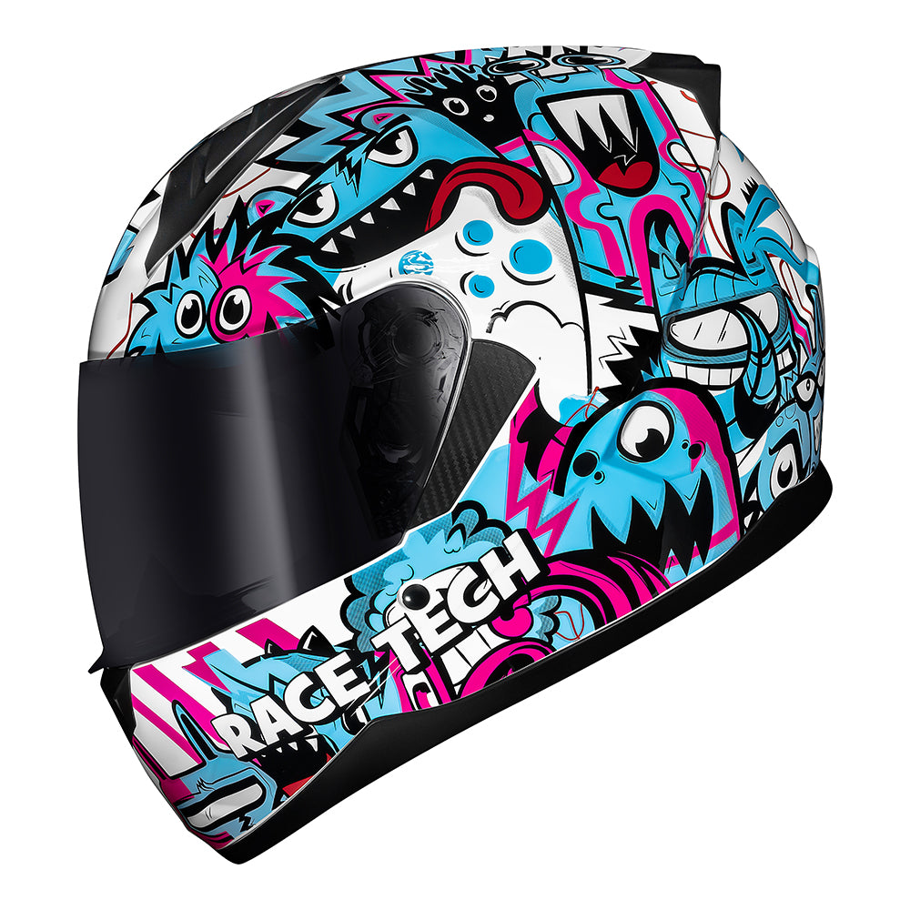 CAPACETE RACE TECH SECTOR MONSTERS BRANCO E AZUL