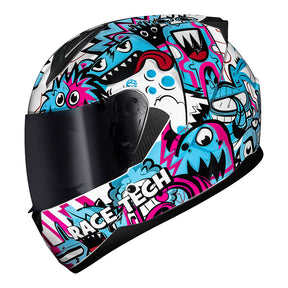 CAPACETE RACE TECH SECTOR MONSTERS BRANCO E AZUL
