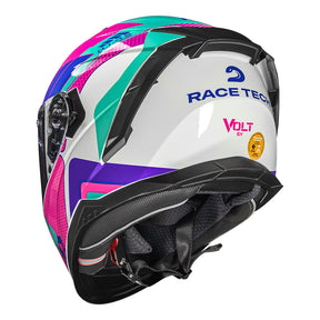 CAPACETE RACE TECH VOLT TRACK BRANCO E ROSA + ÓCULOS INTERNO