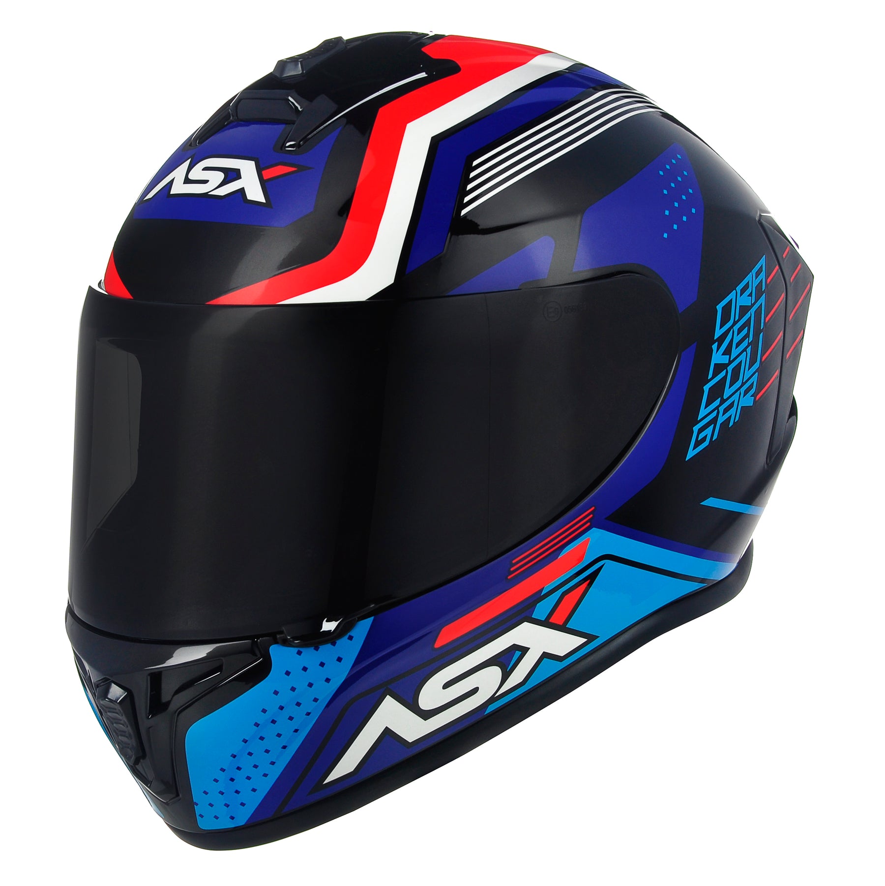 CAPACETE ASX DRAKEN COUGAR BRILHO PRETO AZUL VERMELHO