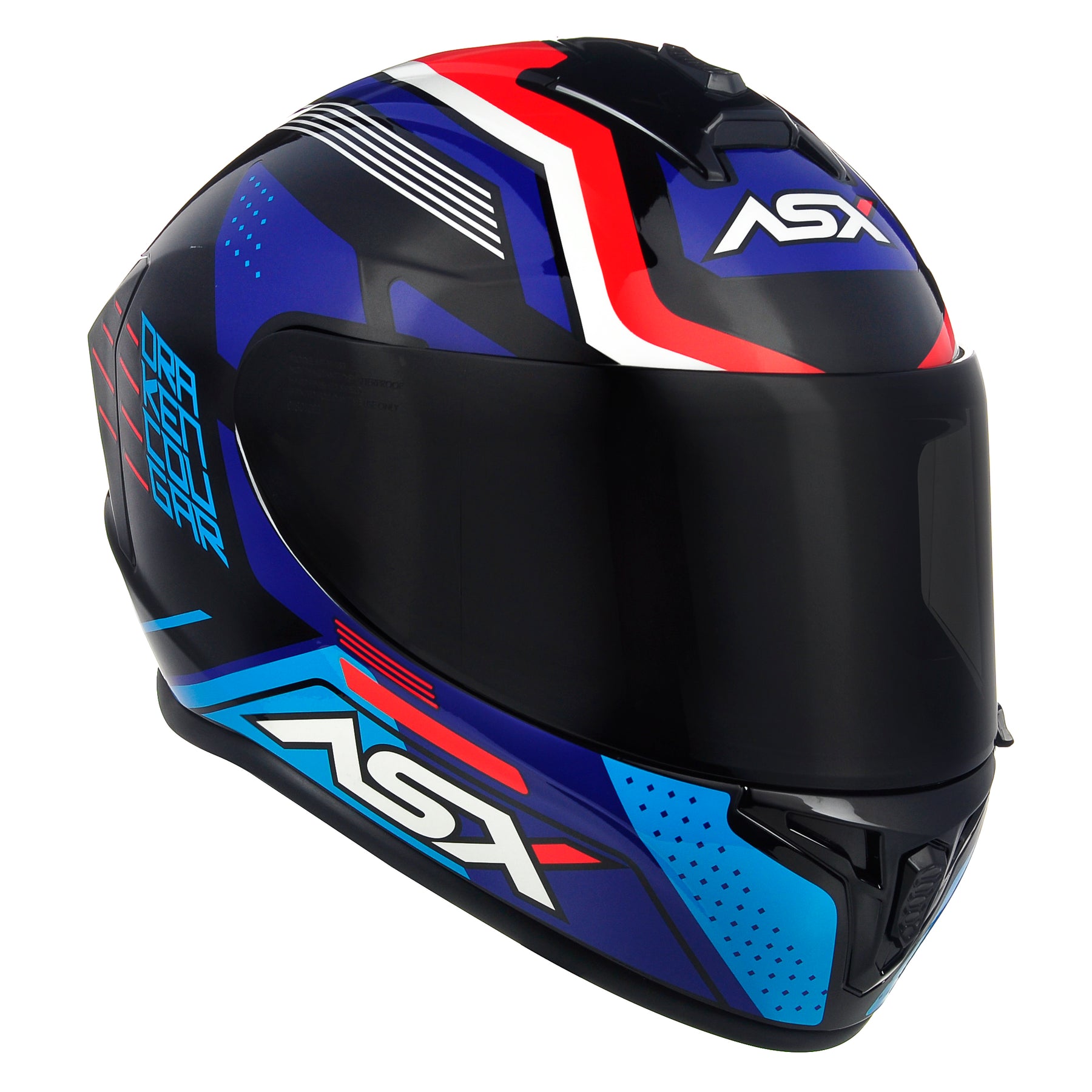 CAPACETE ASX DRAKEN COUGAR BRILHO PRETO AZUL VERMELHO