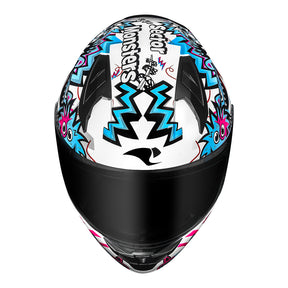 CAPACETE RACE TECH SECTOR MONSTERS BRANCO E AZUL
