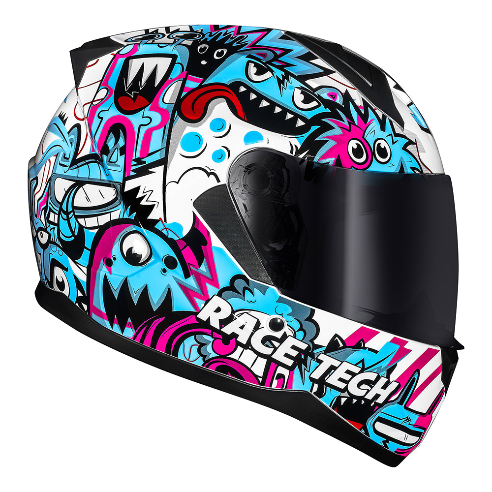 CAPACETE RACE TECH SECTOR MONSTERS BRANCO E AZUL