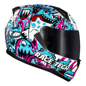 CAPACETE RACE TECH SECTOR MONSTERS BRANCO E AZUL